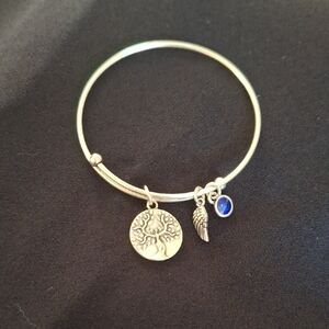 Earth Angel Memorial Silver Charm Bracelet with Blue Gemstone